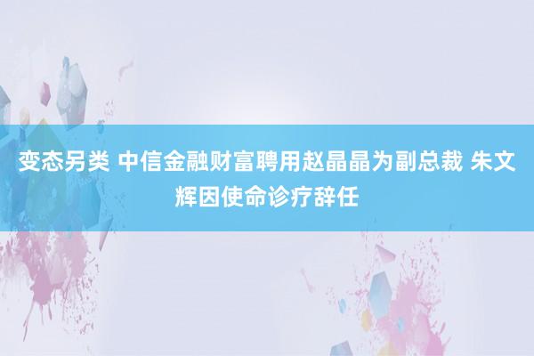 变态另类 中信金融财富聘用赵晶晶为副总裁 朱文辉因使命诊疗辞任