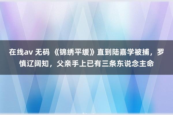 在线av 无码 《锦绣平缓》直到陆嘉学被捕，罗慎辽阔知，父亲手上已有三条东说念主命