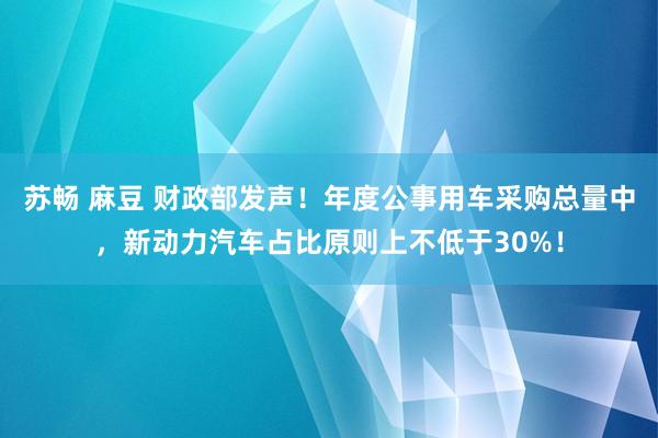 苏畅 麻豆 财政部发声！年度公事用车采购总量中，新动力汽车占比原则上不低于30%！