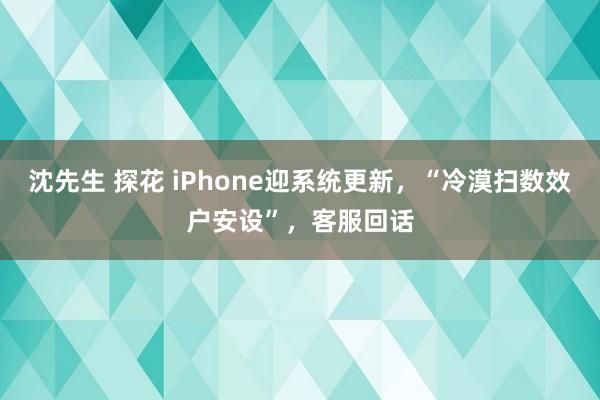 沈先生 探花 iPhone迎系统更新，“冷漠扫数效户安设”，客服回话